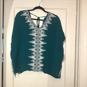 Forever 21 deep green Aztec Poncho with neck tie